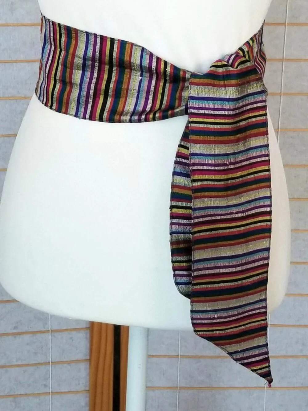 Silk Belt Scarf Wide Sash Jewel Tone Stripes 3.5